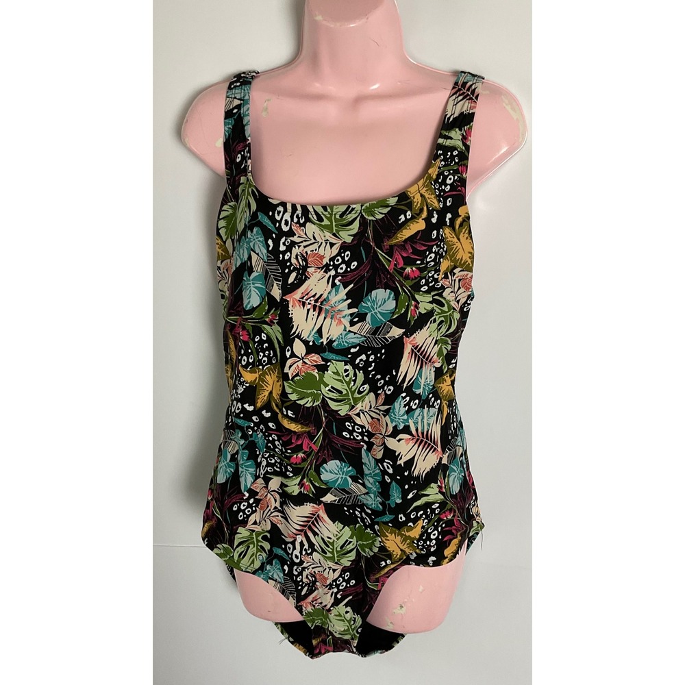 Ocean Pacific Womens XL One Piece Swimsuit Tropical  Print Strappy Back